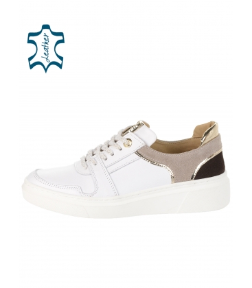 White sneakers with a beige-gold element on the heel 7152
