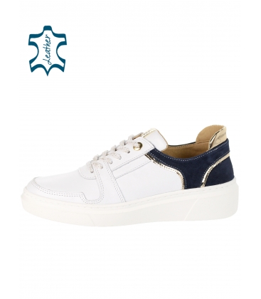 White sneakers with a blue-gold element on the heel 7152