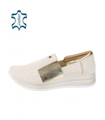 Beige stylish sneakers with gold rubber 3064