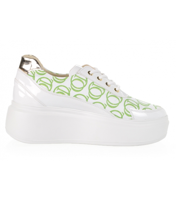 White comfortable sneakers with green logo OL DBA2367