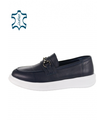 Dark blue comfortable moccasins with decoration 2145