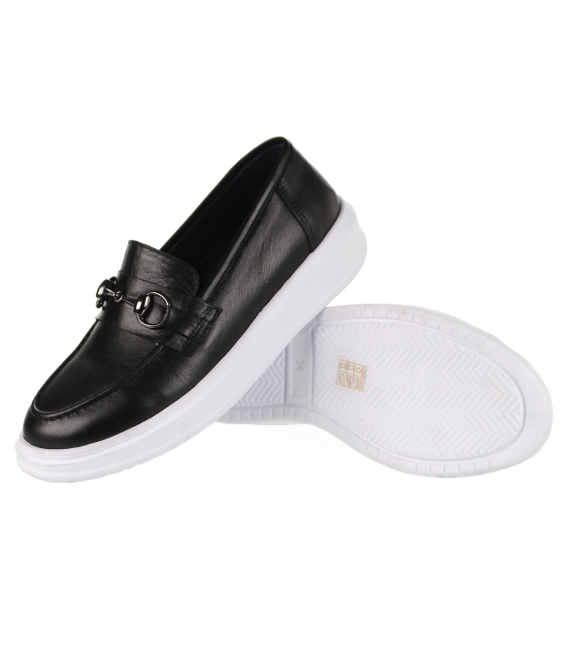 Black comfortable moccasins with decoration 2145