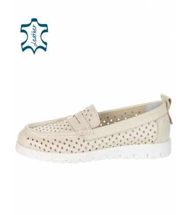 Beige comfortable perforated moccasins 006-1710