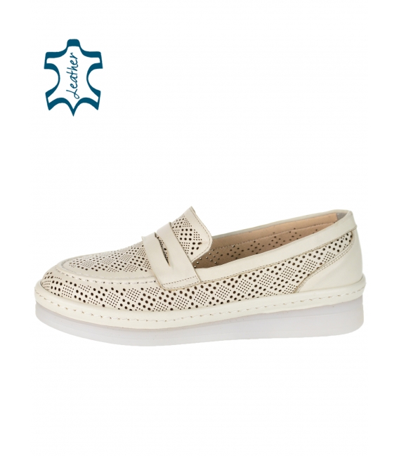 Beige perforated comfortable shoes 017-101 beige