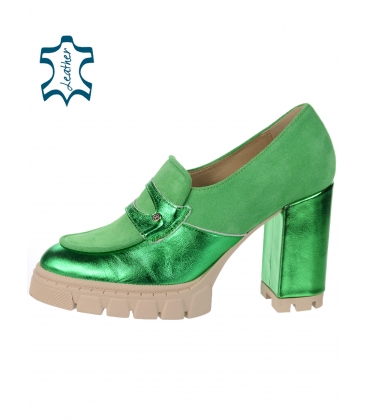 Green metallic heel shoes made of brushed leather DLO2333