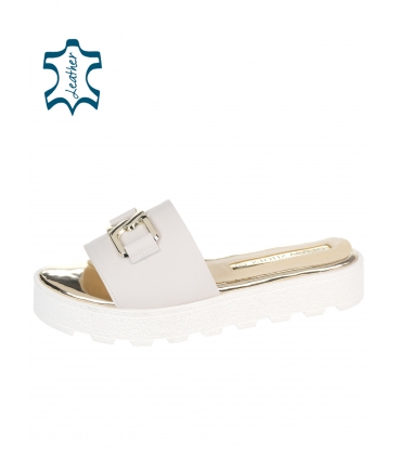 White and gold comfortable flip flops with decoration DSL2382