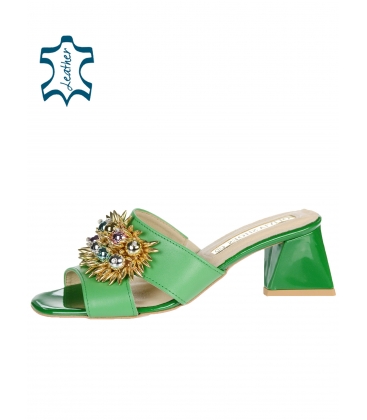 Green flip-flops with a stylish decoration and a triangular heel DSL2394