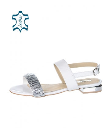 White elegant sandals with silver decorative element DSA2384