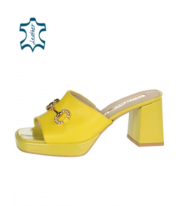 Yellow high heel flip flops with decoration DSL2391