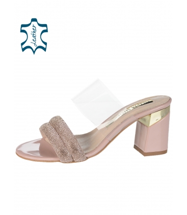 Pink elegant flip flops with rhinestone and translucent heel trim DSL2057
