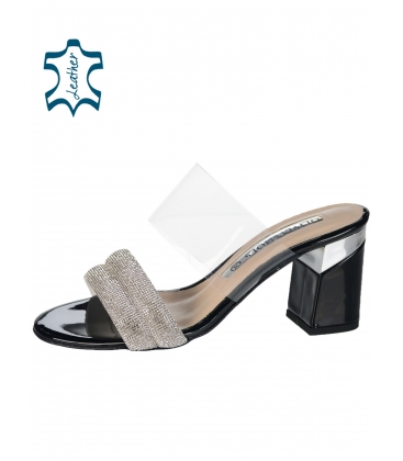 Black elegant flip flops with rhinestone and translucent heel trim DSL2057