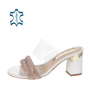 White elegant flip flops with rhinestone and translucent heel trim DSL2057