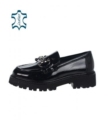 Black shiny ankle boots with decoration 2309