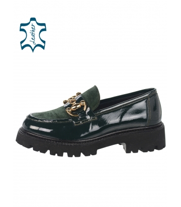 Emerald shiny ankle boots with gold decoration 2309