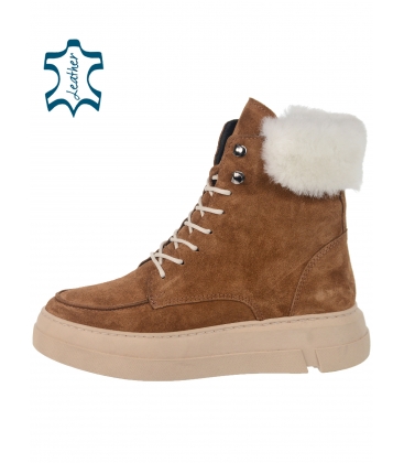 Cinnamon sports ankle boots in brushed leather with fur 10408