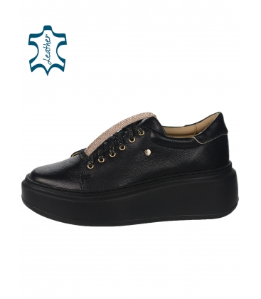 Black comfortable sneakers with rhinestone decoration on the sole ML DTE7509
