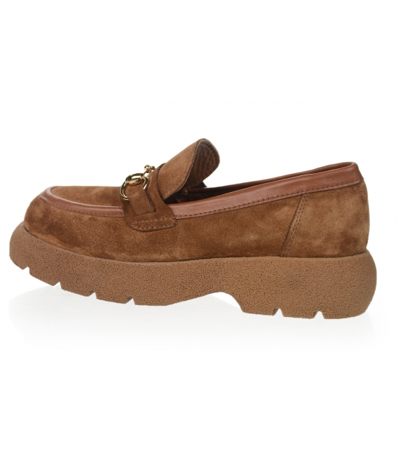 Brown moccasins made of brushed leather with decoration 101-2284
