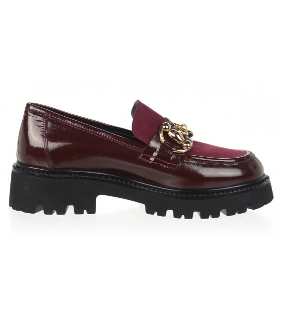 Burgundy shiny ankle boots with gold decoration 2309