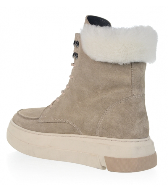 Beige sports ankle boots in brushed leather with fur 10408
