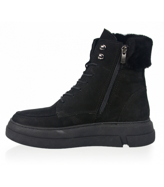 Black sports ankle boots in brushed leather with fur 10408
