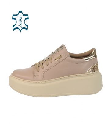 Beige comfortable sneakers with a glittering heel on a beige sole ML 7507