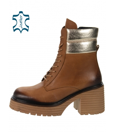 Cognac stylish ankle boots on a comfortable heel 10288