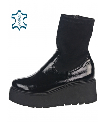 Black shiny ankle boots with zipper 2406