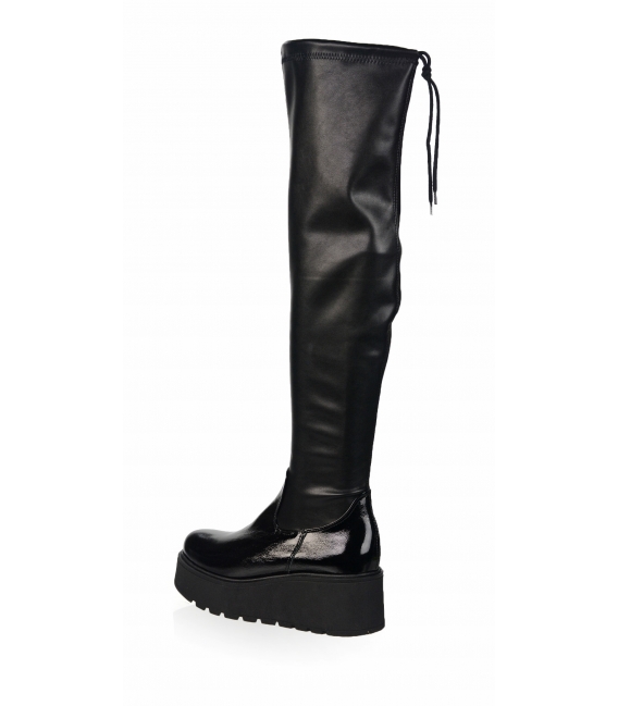 Black platform high boots with elastic saree DCI2411