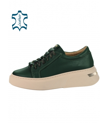 Green leather sneakers with gold decoration on the heel DAKA 8000