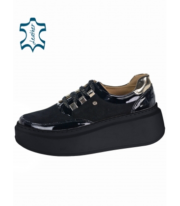 Black lacquered-sanded leather sneakers on a black sole - DTE2118 ML