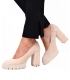 Cut-out beige pumps on a thick heel made of brushed leather DLO2222