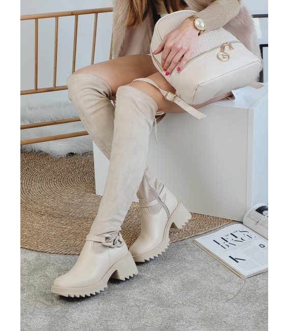 Beige high elastic boots with decoration DCI2346