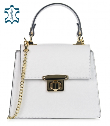 Elegant white leather handbag with Eli chain