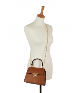 Elegant brown leather handbag with Eli chain