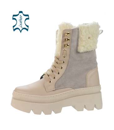 Beige insulated ankle boots made of brushed leather - 3421