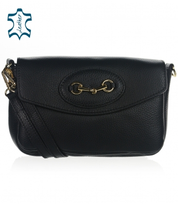 Black leather handbag with golden Celeste decoration