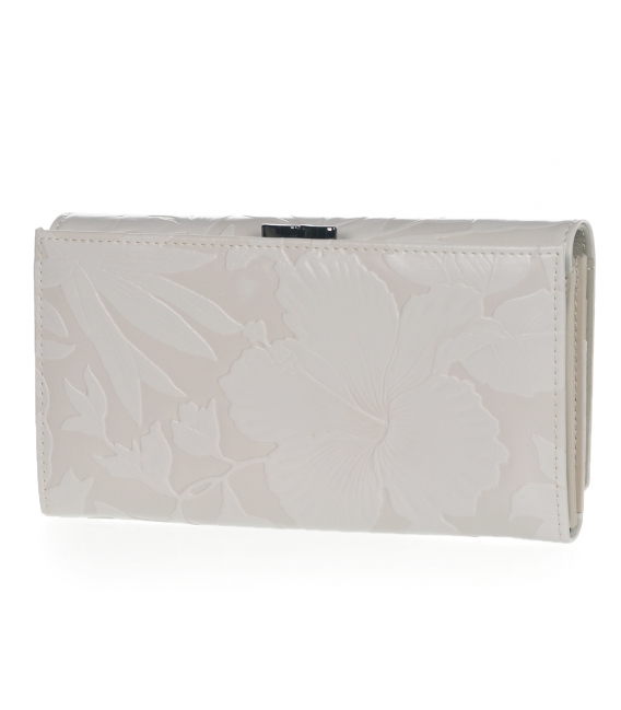 Women's beige wallet with a floral pattern