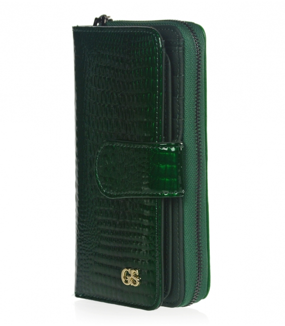 Women's emerald leather patent wallet with crocodile pattern GROSSO PN34