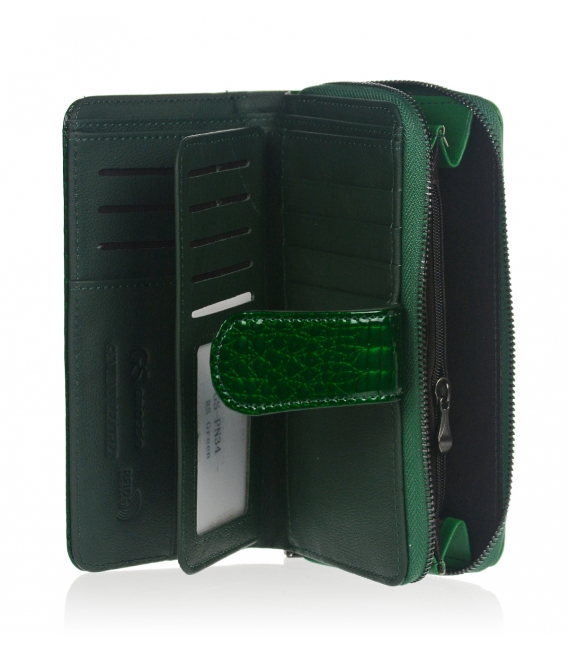 Women's emerald leather patent wallet with crocodile pattern GROSSO PN34