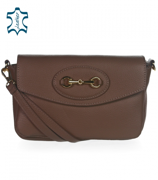 Brown leather handbag with golden decoration Celeste