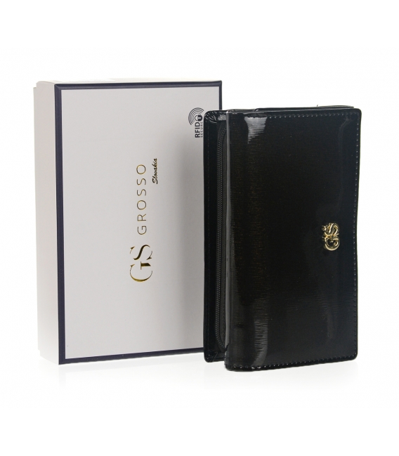 Women's lacquered smaller black wallet