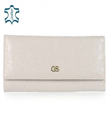 White-grey leather wallet with floral print PN20 white