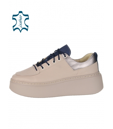 Beige-blue sneakers with a silver strap n936s2