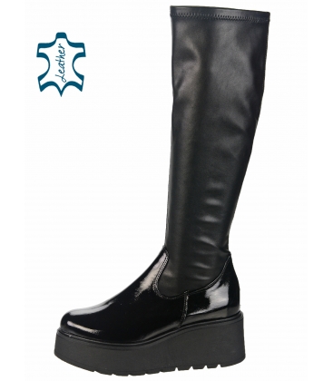 Black platform boots with elastic saree DCI2405