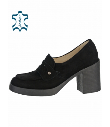 Black simple pumps made of brushed leather DKO2423