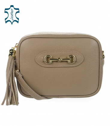 Small beige leather crossbody handbag Alena