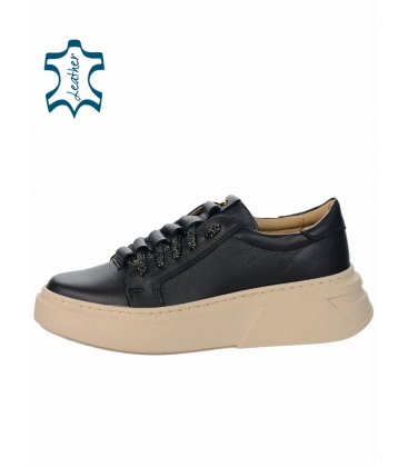 Black leather sneakers with gold decoration on the heel DAKA 8000