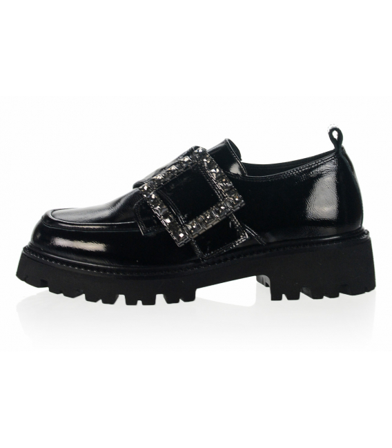Black shiny ankle boots with decoration on the side 024-6833