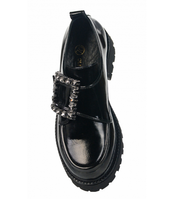 Black shiny ankle boots with decoration on the side 024-6833