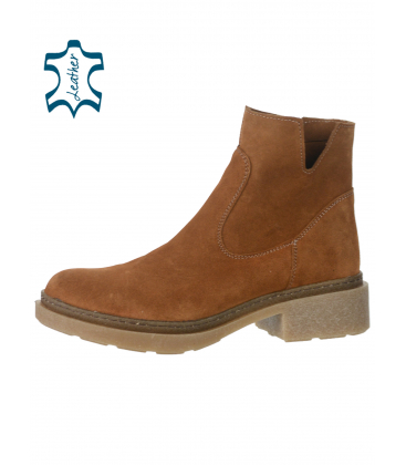 Cinnamon ankle boots made of brushed leather 5-1395-007